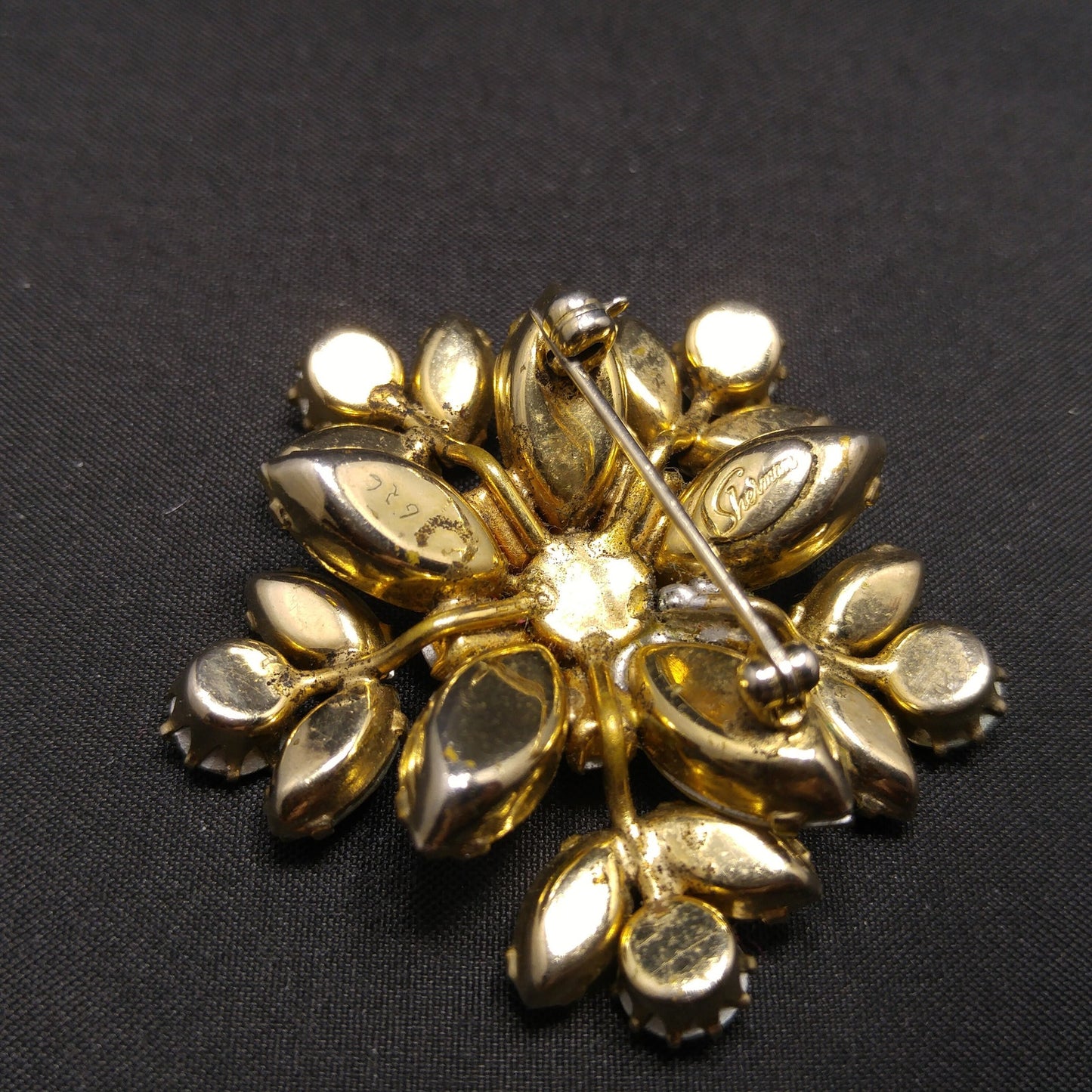 Vintage Sherman Snowflake Rhinestone Brooch, Aurora Borealis, 1960s