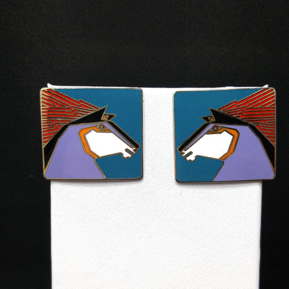 Vintage Laurel Burch "Stallion" Horse Post Earrings, Gold Plated, 1980s