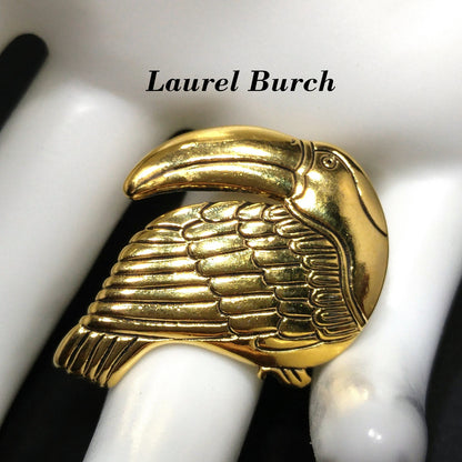 Vintage Laurel Burch Toucan Bird Brooch, Gold Plated