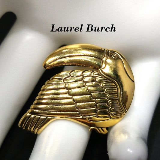 Vintage Laurel Burch Toucan Bird Brooch, Gold Plated