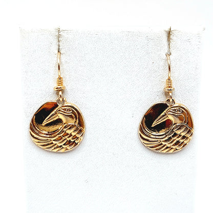 Vintage Laurel Burch Mynah Bird Gold Plated Drop Earrings - 1 1/4 Inches