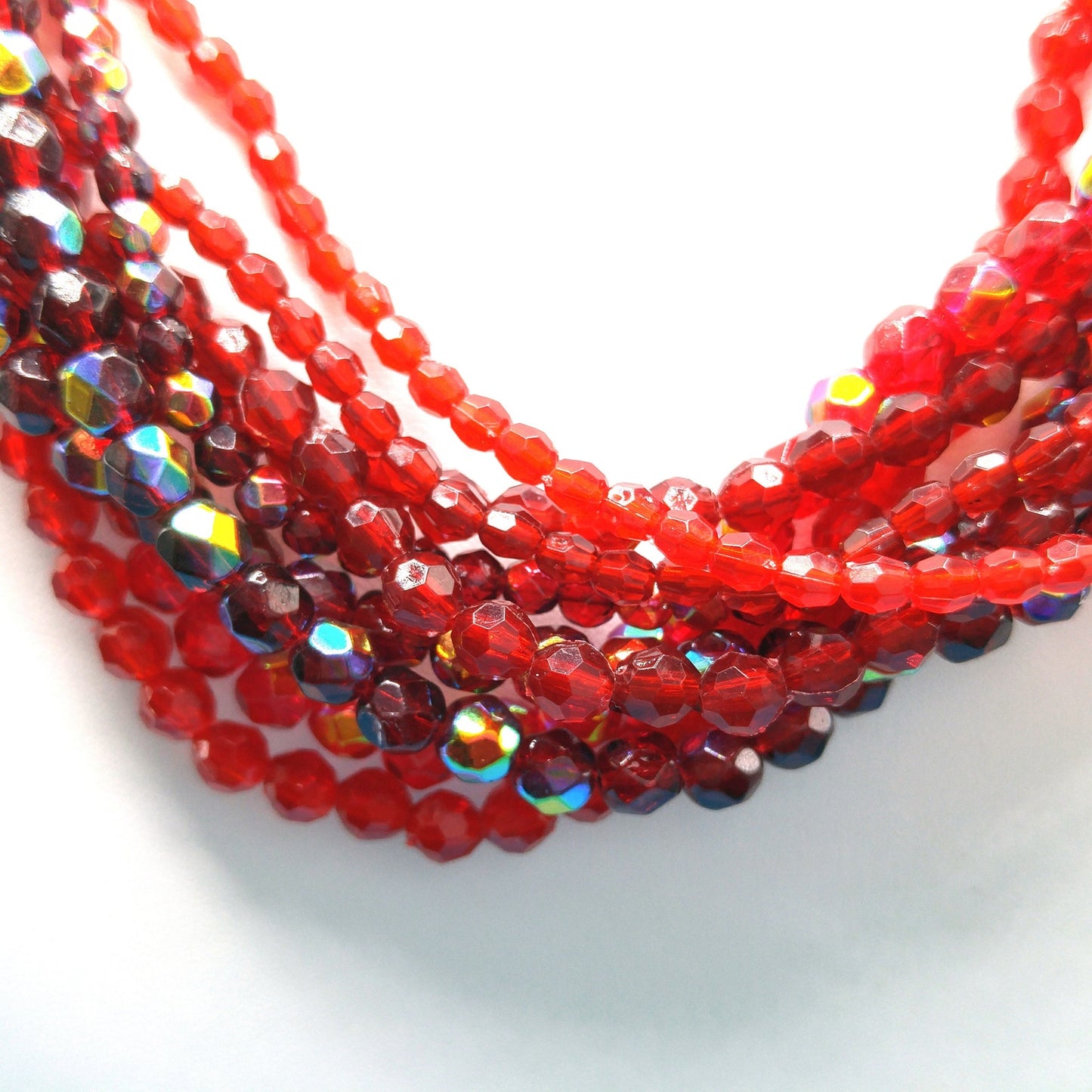 Red Fire Polished Bead Necklace, Nine Strands, 1980s Vintage Jewelry