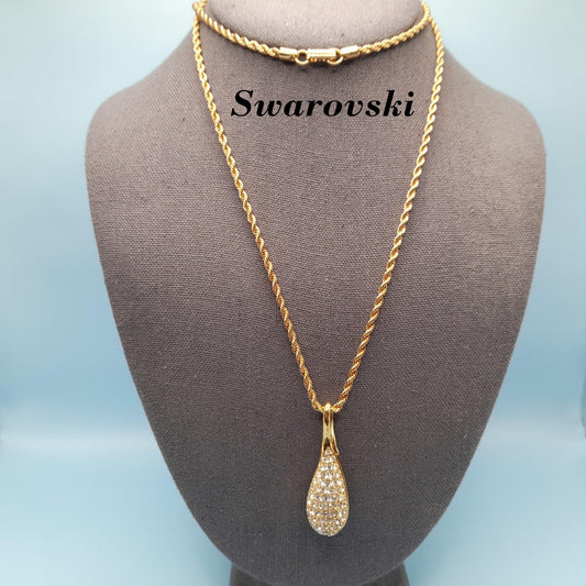 Swarovski Clear Rhinestone Long Pendant Necklace, 30 Inches, Swan Logo