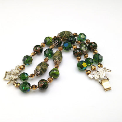 Vintage Vendome Green Crystal Art Bead Bracelet, Three Strands, 1960s