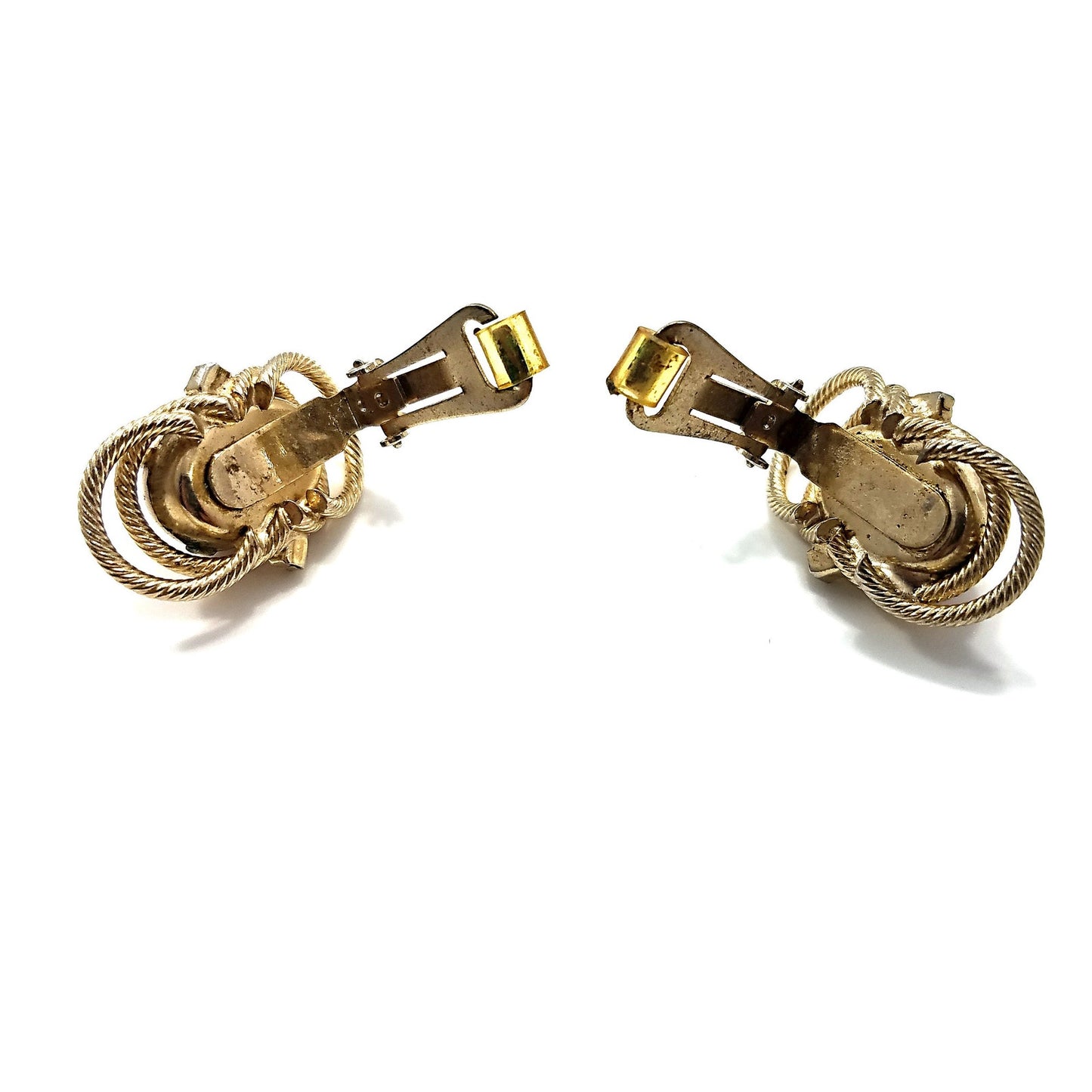 Hobe' White & Gold Earrings, Gold Plated, Art Glass, 1950s Vintage Jewelry