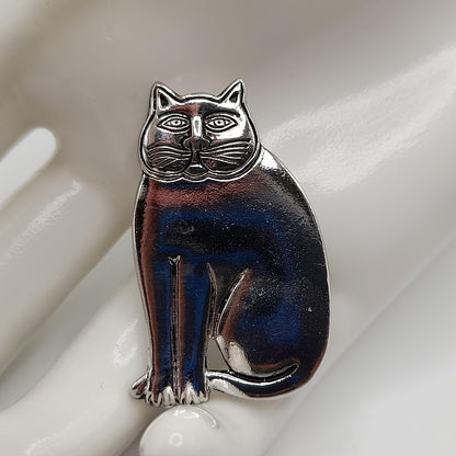 Vintage Laurel Burch Cat Brooch, Rhodium Plated, 1980s Vintage Jewelry