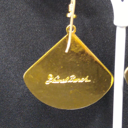 Laurel Burch Floral Earrings, Gold Plating, Black Enamel, Willow Fan, 1980s Vintage Jewelry