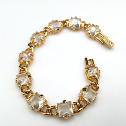 Vintage Swarovski Crystal Bracelet – Gold Plated, Square Cut Crystals, 1990s