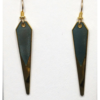 Vintage Laurel Burch Blue Metallic Long Earrings, Gold Plated
