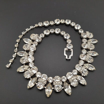 Eisenberg Clear Rhinestone Necklace Rhodium Plated 1950s Bridal Vintage