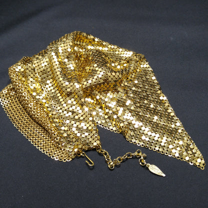 Whiting & Davis Gold Mesh Necklace, Disco Gold Plated, 1970s Vintage Necklace