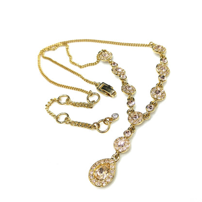 Vintage Givenchy Necklace – Champagne Rhinestone Drop, Adjustable, 1990s
