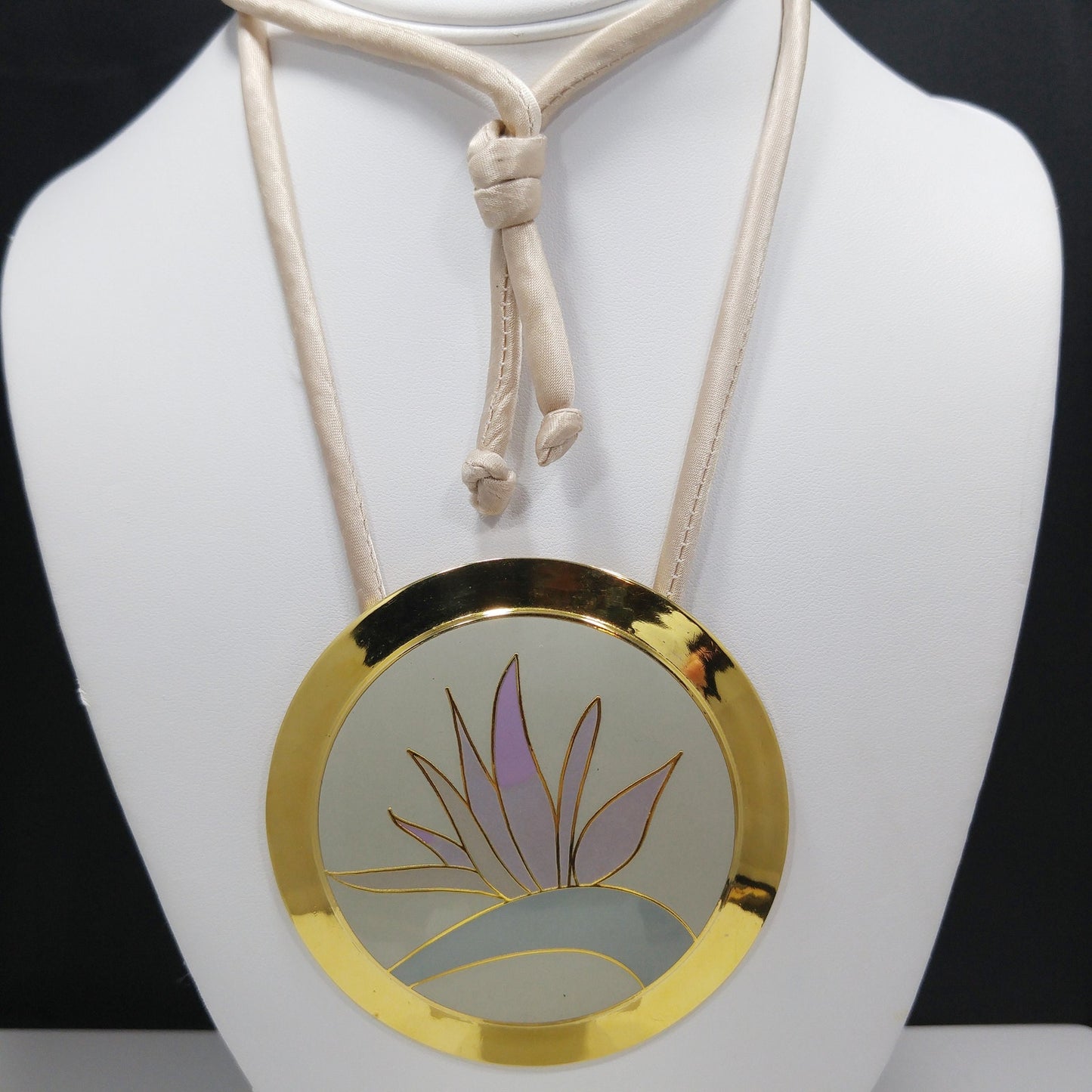 Laurel Burch "Bird of Paradise" Necklace & Earrings Set, Gold Plate Cloisonné Pastel Enamel, 1980s Vintage Jewelry