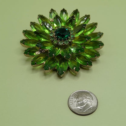Vintage Unsigned Weiss Green Floral Brooch, 2 1/4 Inch