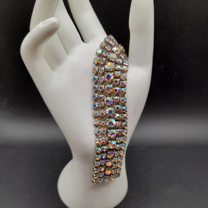 Mid-Century Aurora Borealis Rhinestone Bracelet, Wedding Bracelet, 1960s Vintage Jewelry
