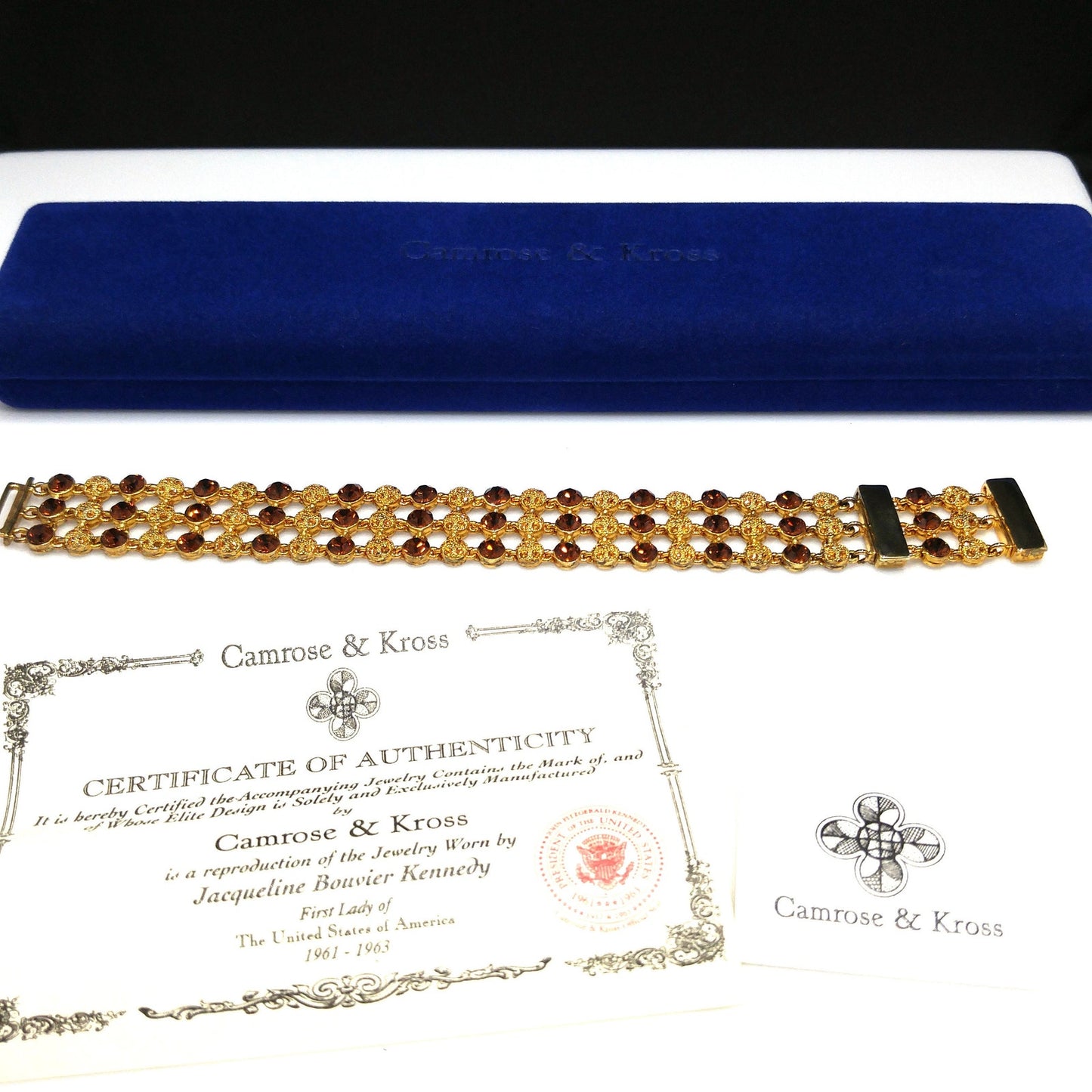 Jackie Kennedy JBK Bracelet by Camrose & Kross, Topaz Rhinestone, COA