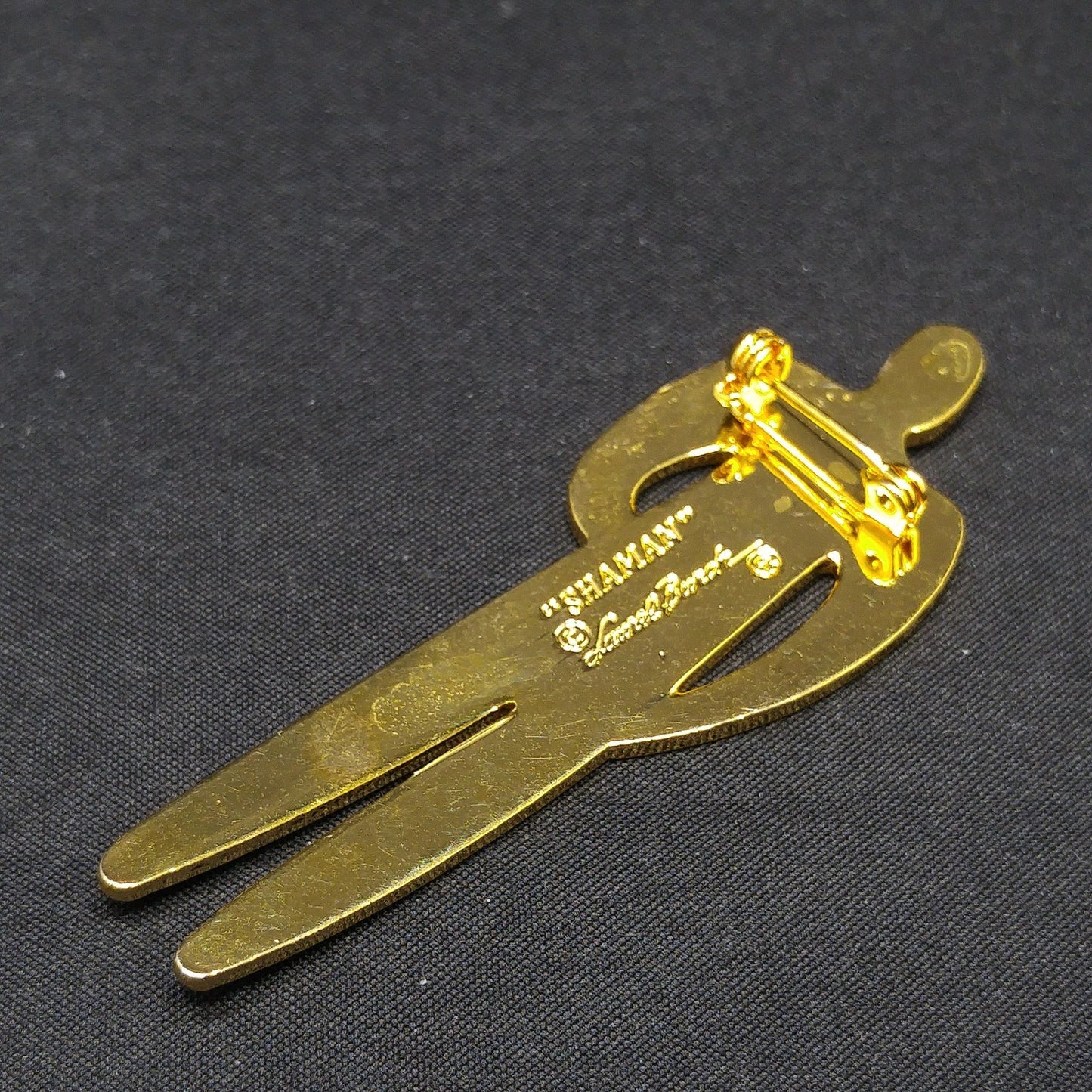 Vintage Laurel Burch "Shaman" Brooch, Gold Plated & Enamel, 1980s