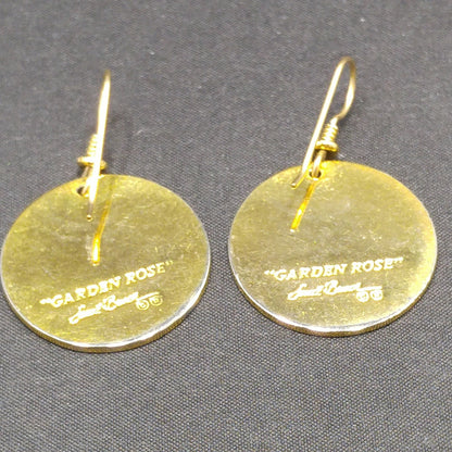Vintage Laurel Burch "Garden Rose" Earrings, Cloisonné Gold Plated
