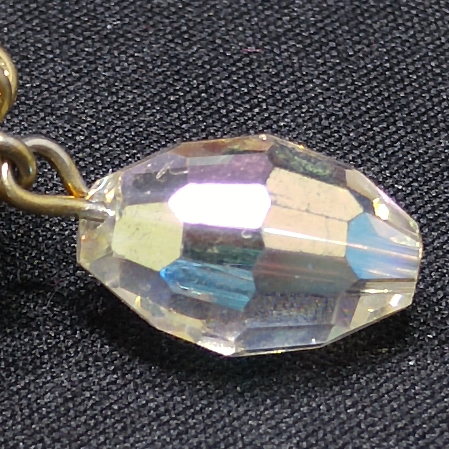 Crystal Rhinestone Dangle Clip Earrings, Aurora Borealis, 1960s Vintage Jewelry