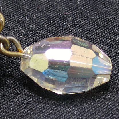 Crystal Rhinestone Dangle Clip Earrings, Aurora Borealis, 1960s Vintage Jewelry