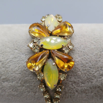 Topaz Opalescent Rhinestone Bracelet, Gold Plated, 1960s Vintage Jewelry