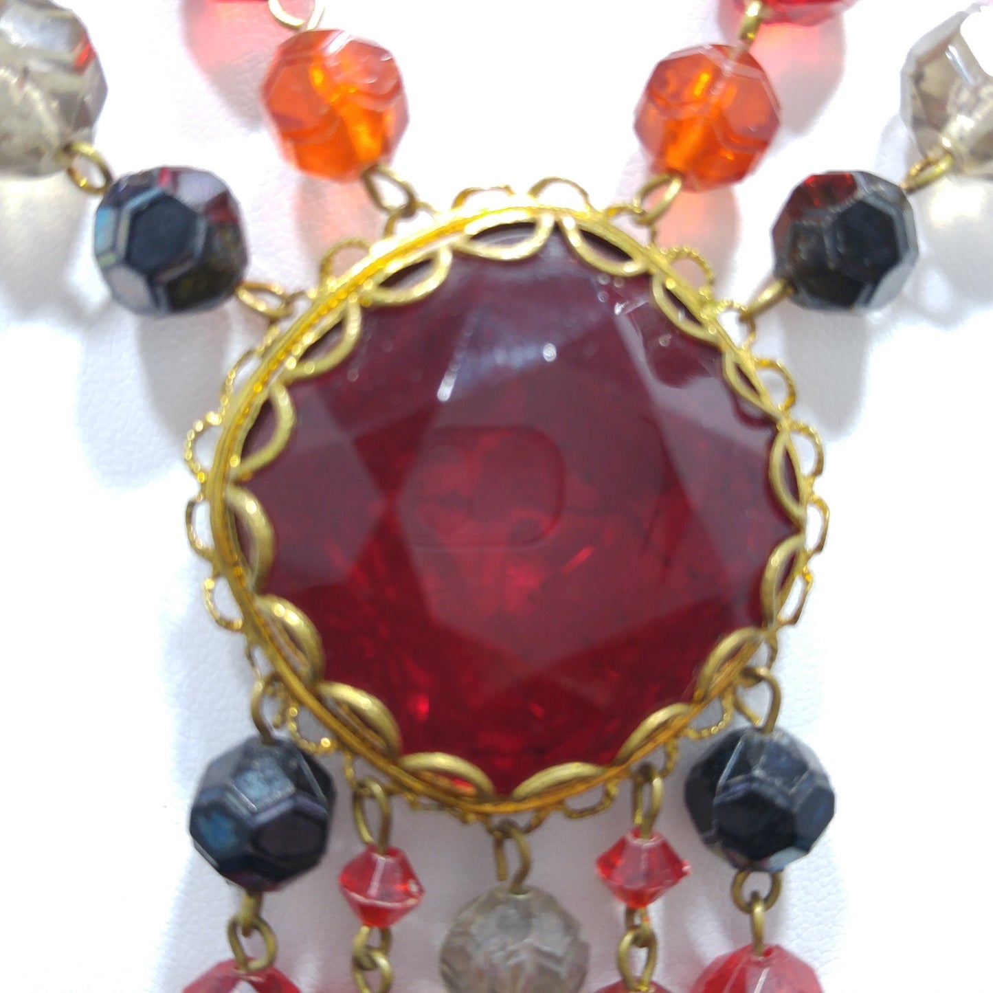Western Germany Red Glass Pendant Necklace, Lucite Beads, 1950s Vintage Jewelry