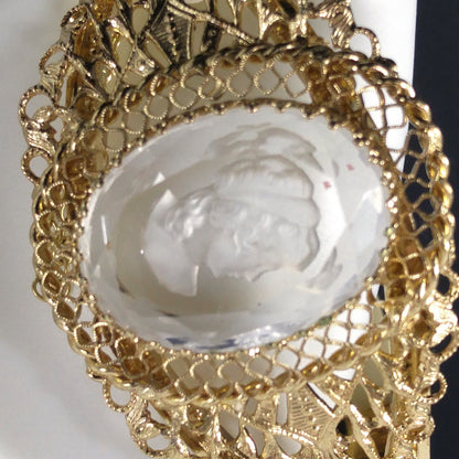 Whiting & Davis Cameo Intaglio Hinged Bracelet, Gold Plated, 1960s Vintage Jewelry