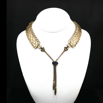 Mid Century MONET Collar Necklace, Tassel Down Back & Two Clasps, Gold Plated, 1950s Vintage Jewelry