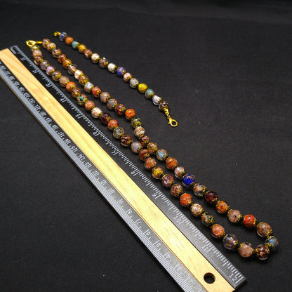 Venetian Goldstone Bohemian Necklace & Bracelet, Hand Knotted Black Thread, Vintage Jewelry