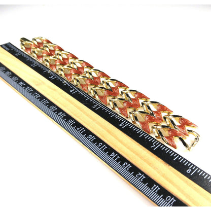 Rust Enamel Gold Plated Wide Link Bracelet, Mid Century Modern, 1950s Vintage Jewelry
