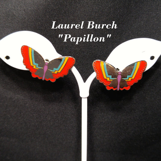 Laurel Burch "Papillon" Post Earrings, Butterfly Cloisonné Enamel, 1980s Vintage