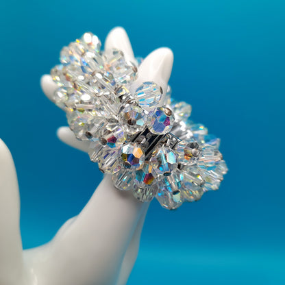 Vintage Japan Expandable Bracelet, Clear Crystal Beads, Cha Cha, 1960s Jewelry