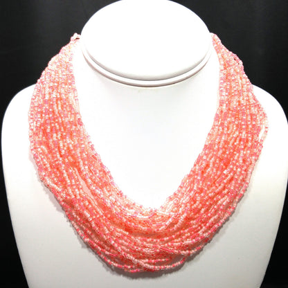 Italian Seed Bead Glass Necklace, 24 Strands, Made Italy, 1950s Vintage Jewelry