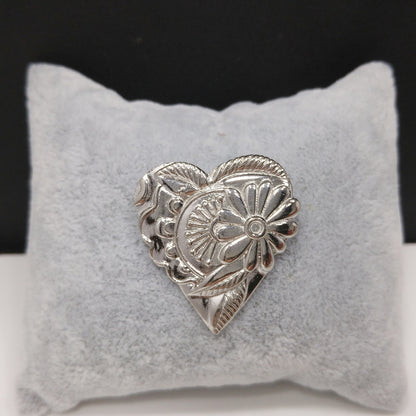 Vintage Laurel Burch 1993 Floral Heart Brooch, Silver Tone
