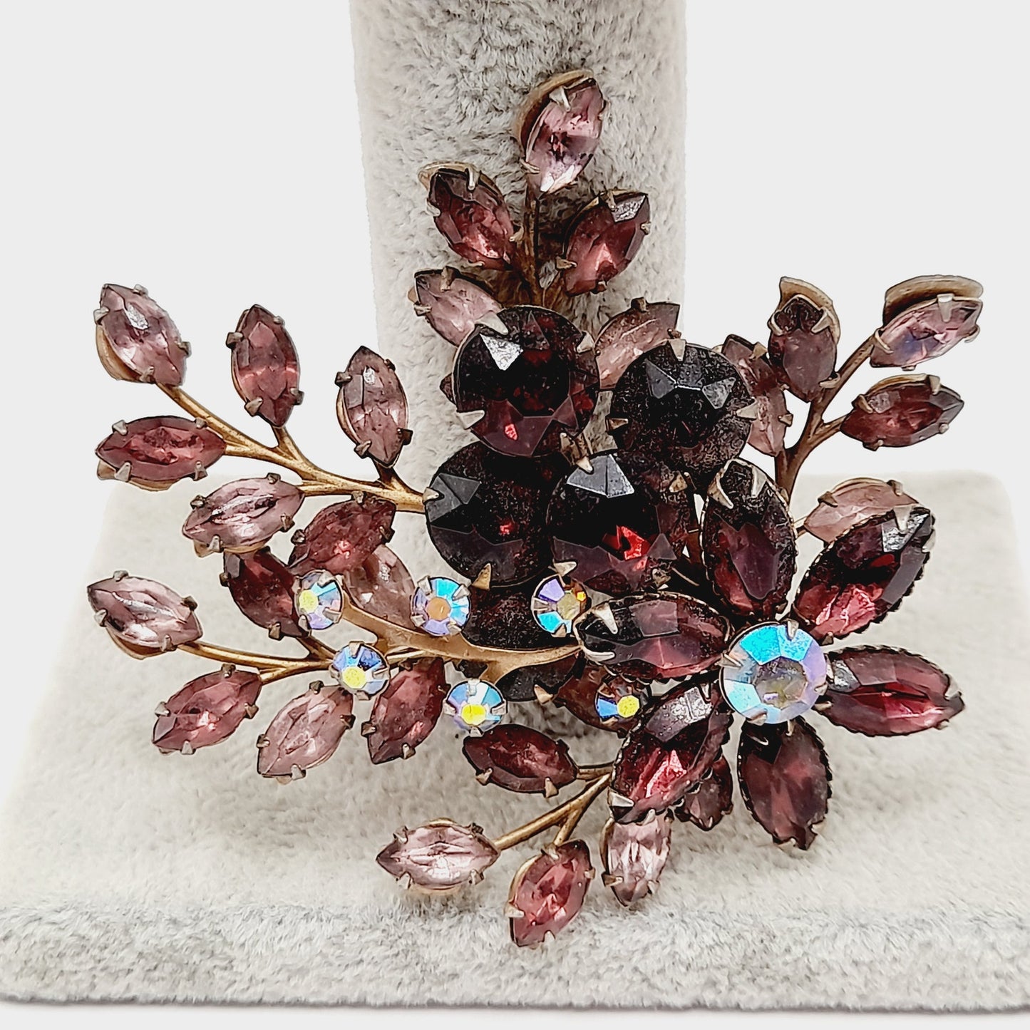 Vintage 1950s Purple Lavender Floral Spray Brooch - Beau Jewels Judy Lee Style Pin - 3 Inch Statement Jewelry