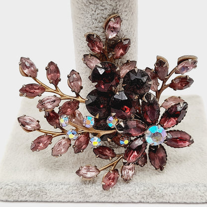 Vintage 1950s Purple Lavender Floral Spray Brooch - Beau Jewels Judy Lee Style Pin - 3 Inch Statement Jewelry