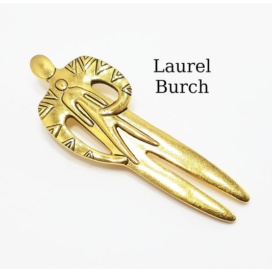 Vintage Laurel Burch Tribal Spirit Person & Child Brooch, Gold Plated