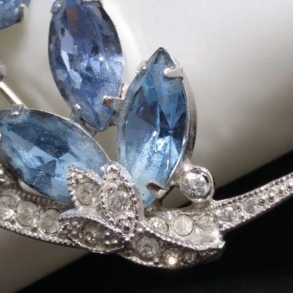 Eisenberg Ice Blue Rhinestone Brooch, Rhodium Plated, 1960s Vintage Jewelry