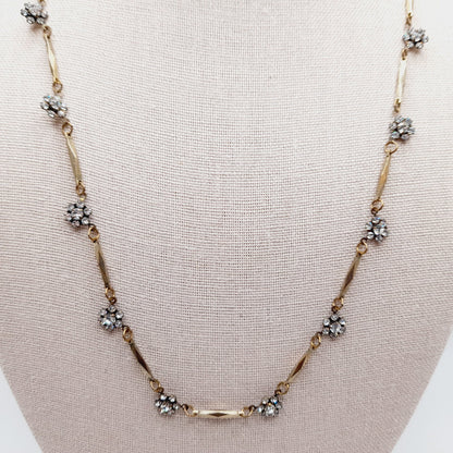 Anne Koplik Designs Necklace – Clear Rhinestone Floral Clusters, Signed Vintage