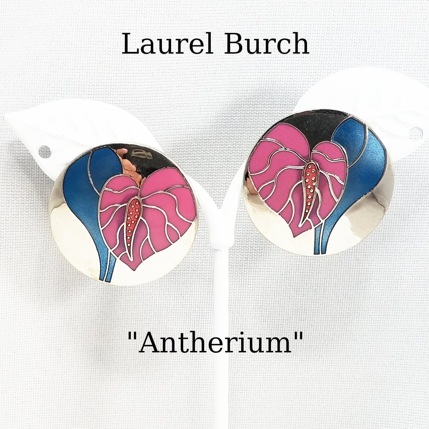 Vintage Laurel Burch "Antherium" Earrings Post Enamel Pink 1980s Vintage Jewelry