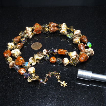 Vendome Two Strand Beaded Necklace, Crystals & Art Glass, 1950s Vintage Jewelry