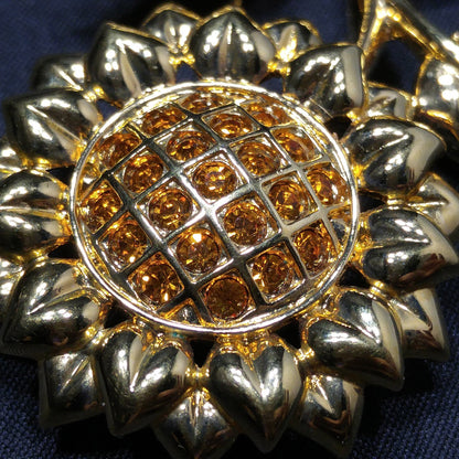 Savvy by Swarovski Sunflower Brooch, Gold Plated Crystal Flower Pin, 1990s Vintage Jewelry