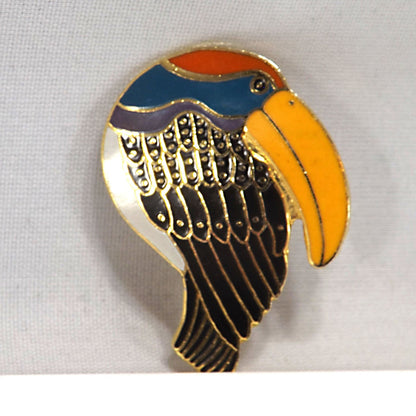Laurel Burch Toucan Brooch, Gold Plated Cloisonne & Enamel, 1980 Vintage Jewelry