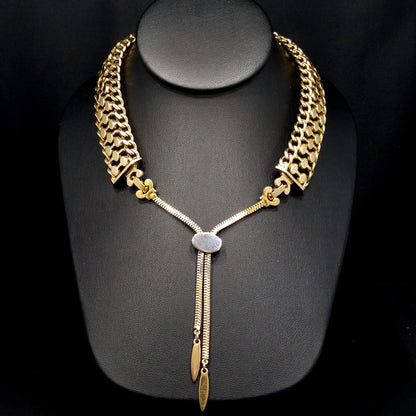 Mid Century MONET Collar Necklace, Tassel Down Back & Two Clasps, Gold Plated, 1950s Vintage Jewelry