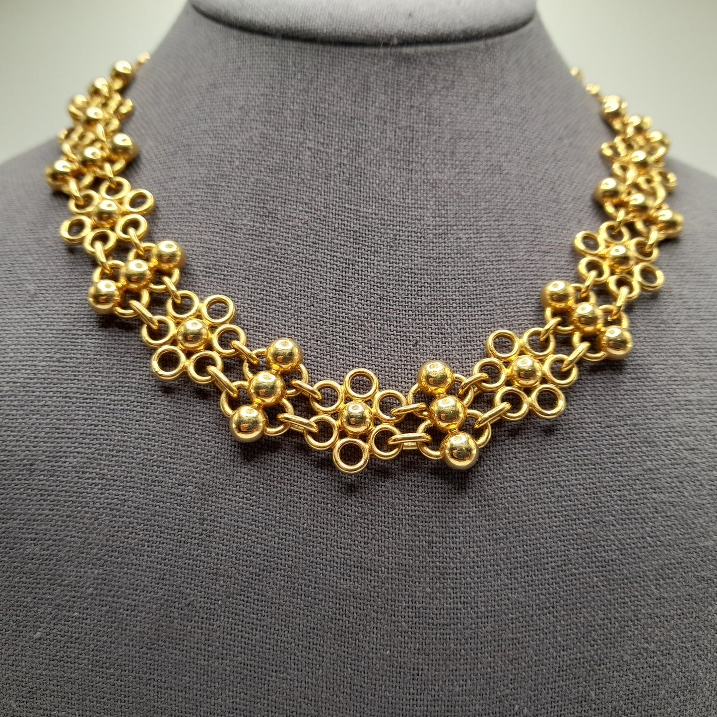 Vintage Monet Designer Matte Gold Plate Etruscan Style Choker Collar Necklace