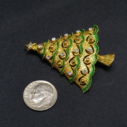 Eisenberg Ice Christmas Tree Brooch, Rhinestones & Enamel, Vintage Jewelry