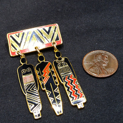 Laurel Burch "Tribal Spirit" Brooch, Dangles "Man Woman Ancestor", 1980s Vintage Jewelry