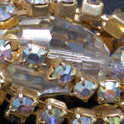 Crystal Rhinestone Dangle Clip Earrings, Aurora Borealis, 1960s Vintage Jewelry