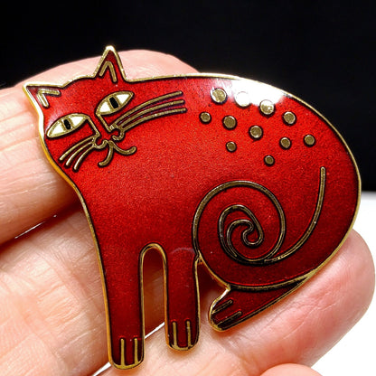 Laurel Burch "Keshire Cat" Brooch & Pendant, Cloisonné Gold Plated, 1980s Vintage Jewelry