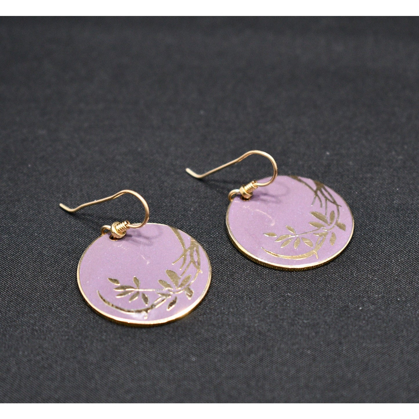 Vintage Laurel Burch Floral Gold Plated Earrings, Purple Enamel